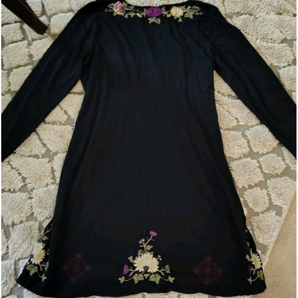 Johnny Was Los Angeles Dress Size L Black Joy Love Light V Neck Cotton - Picture 8 of 9
